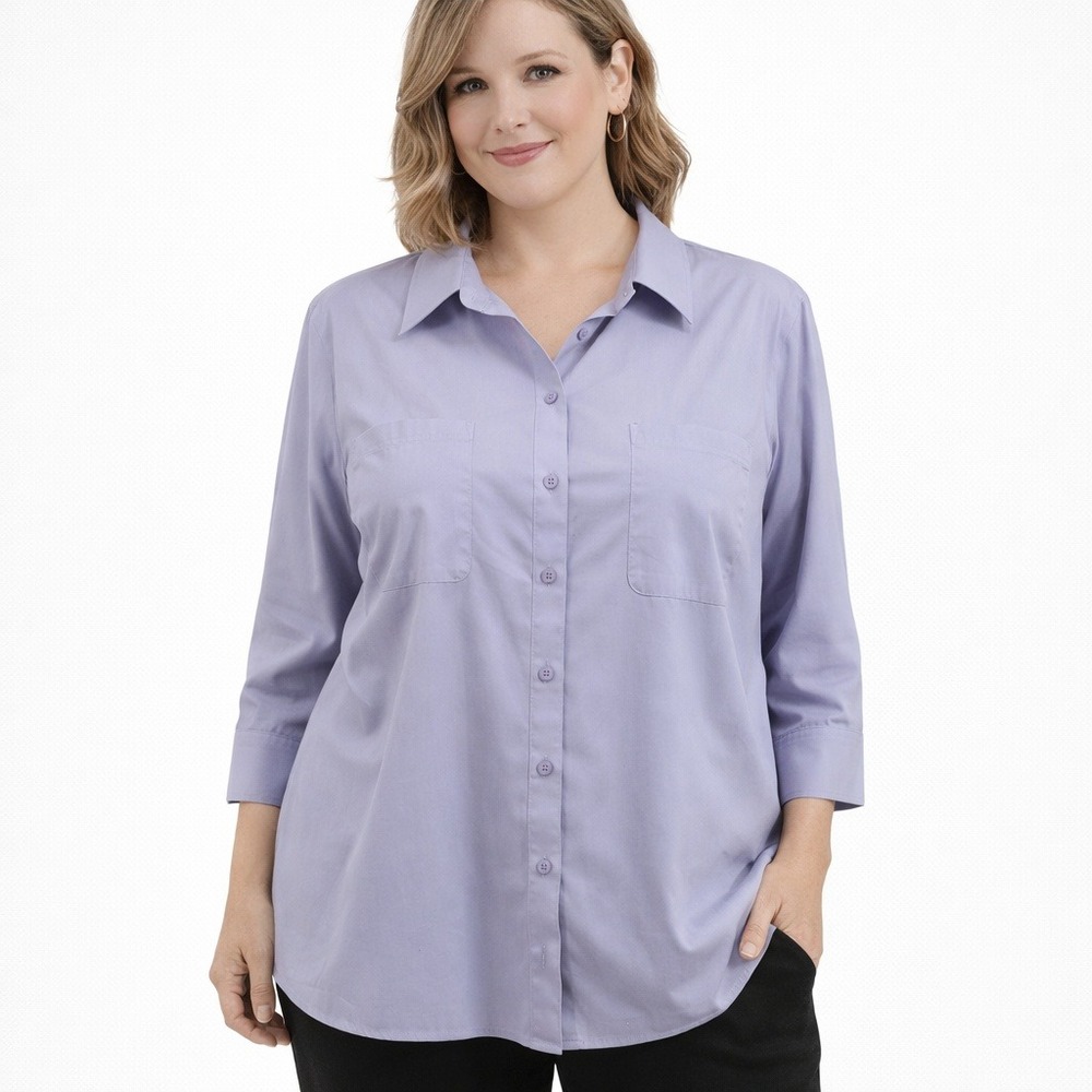 Chico's No-Iron Button Down Shirt Lavender Purple 3/4 Sleeve Size 3 XL 16/18‎